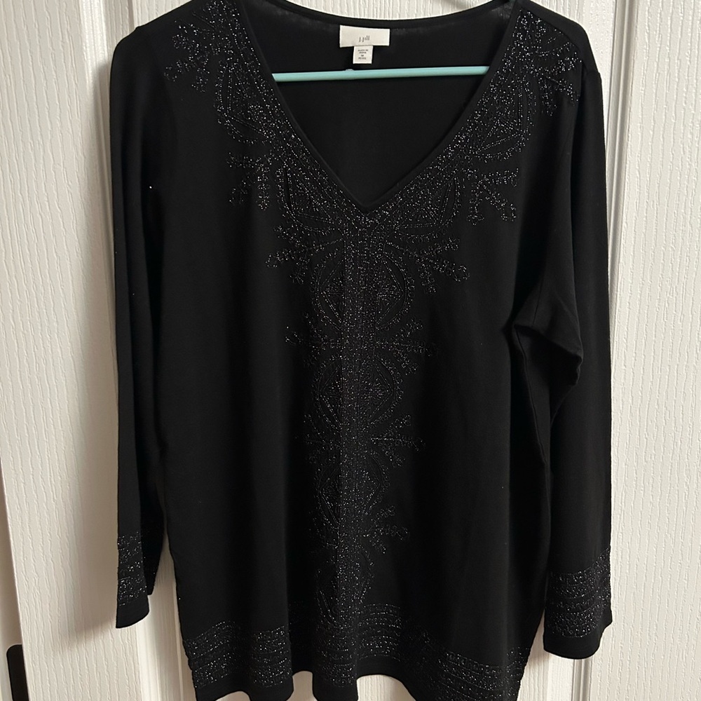 J. Jill Black Embellished Long Sleeve Top
